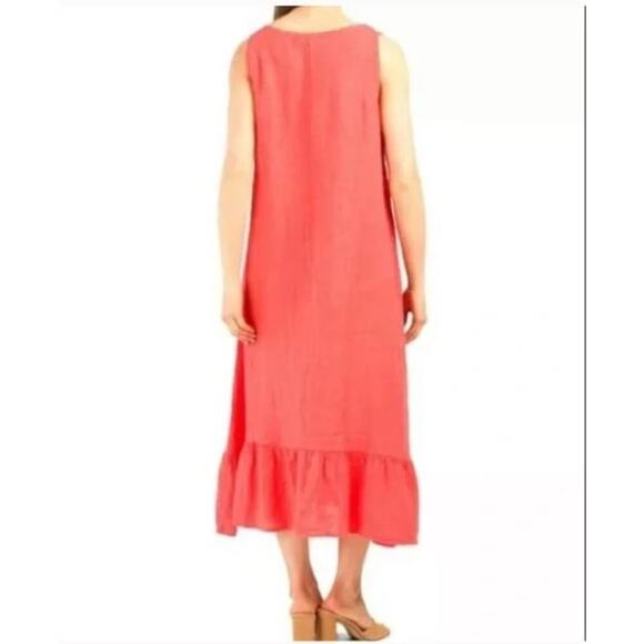 Terri Millennio Flounce Hem Sleeveless Midi Red Linen Dress Small - Picture 2 of 8